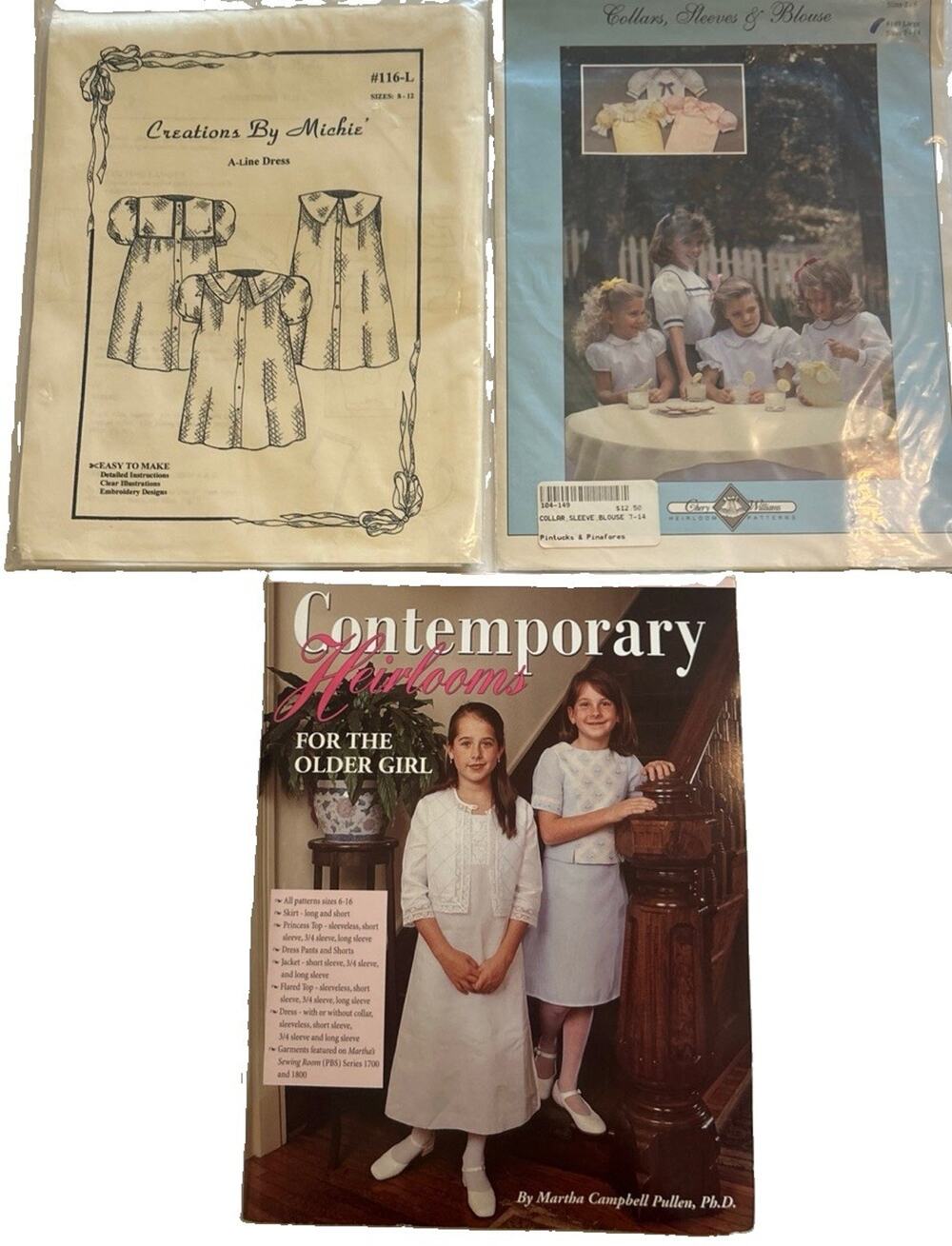 VtG Lot of 3 Girls Patterns Creations A-Line Dress Pullen Dresses Blouse Sz 7-14